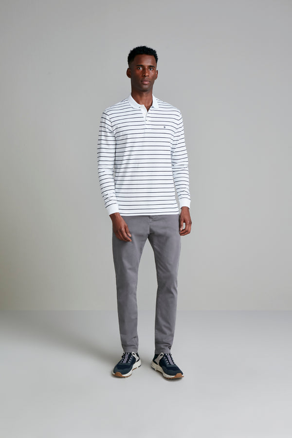 Camisa Polo Manga Longa Malha Comfort - Branco