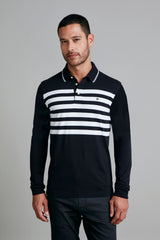 Camisa Polo Manga Longa Malha Slim Fit - Preto