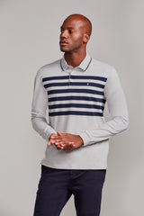 Camisa Polo Manga Longa Malha Slim Fit - Cinza