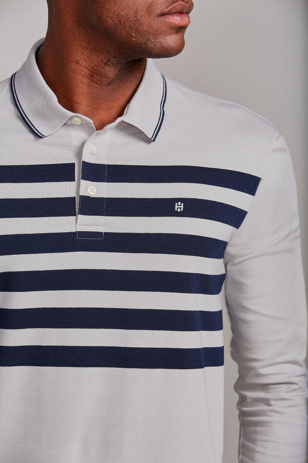 Camisa Polo Manga Longa Malha Slim Fit - Cinza
