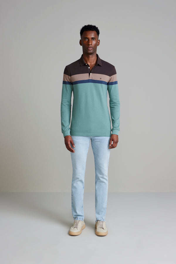 Camisa Polo Manga Longa Piquet Slim Fit - Marrom