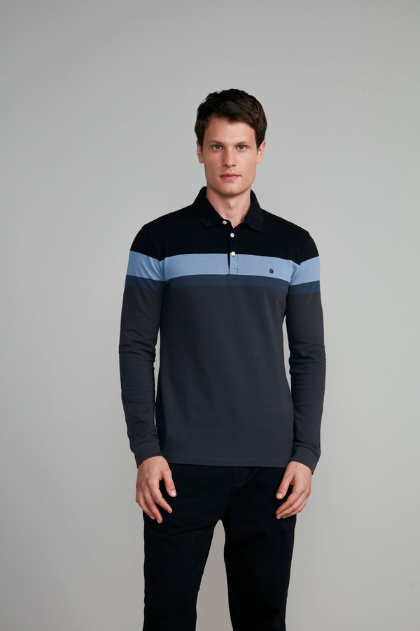 Camisa Polo Manga Longa Piquet Slim Fit - Preto