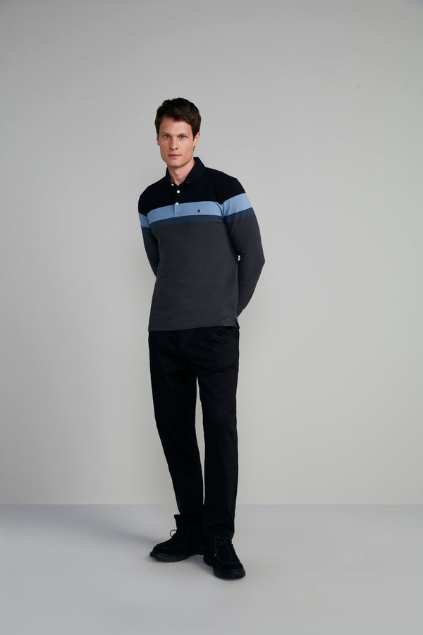 Camisa Polo Manga Longa Piquet Slim Fit - Preto