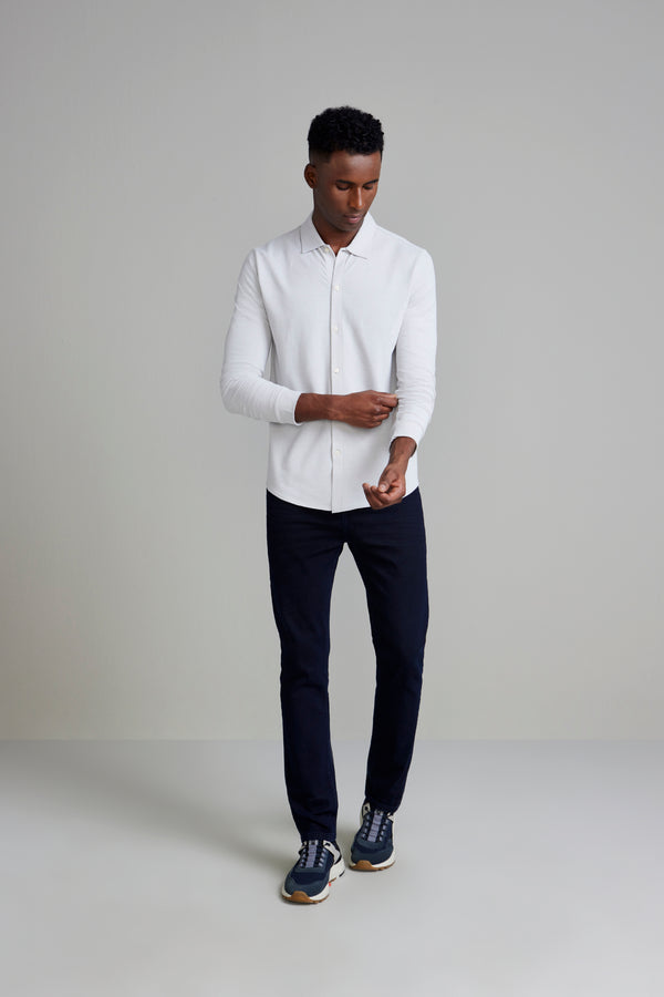 Camisa com Bolso Lisa Piquet Slim Fit - Branco