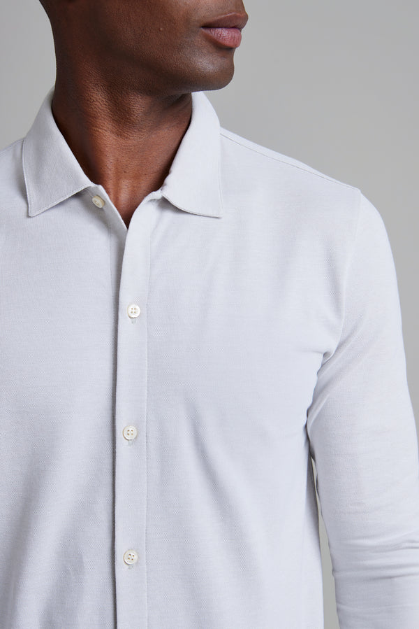 Camisa com Bolso Lisa Piquet Slim Fit - Branco