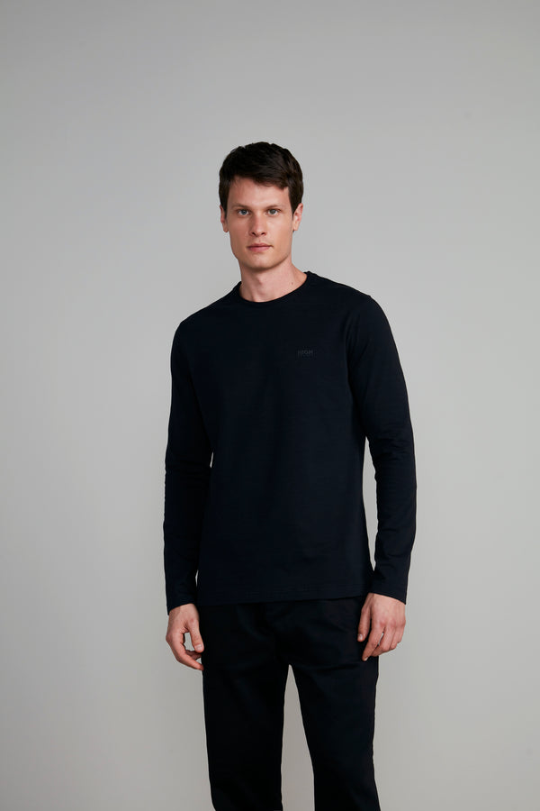 Camiseta Manga Longa Malha Slim Fit - Preto