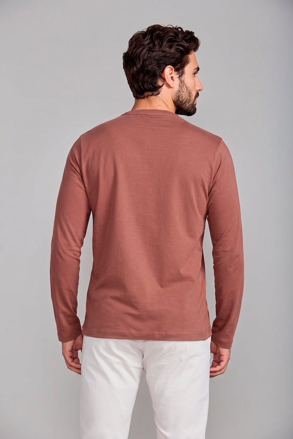 Camiseta Masculina Manga Longa Malha Slim Fit - Marrom