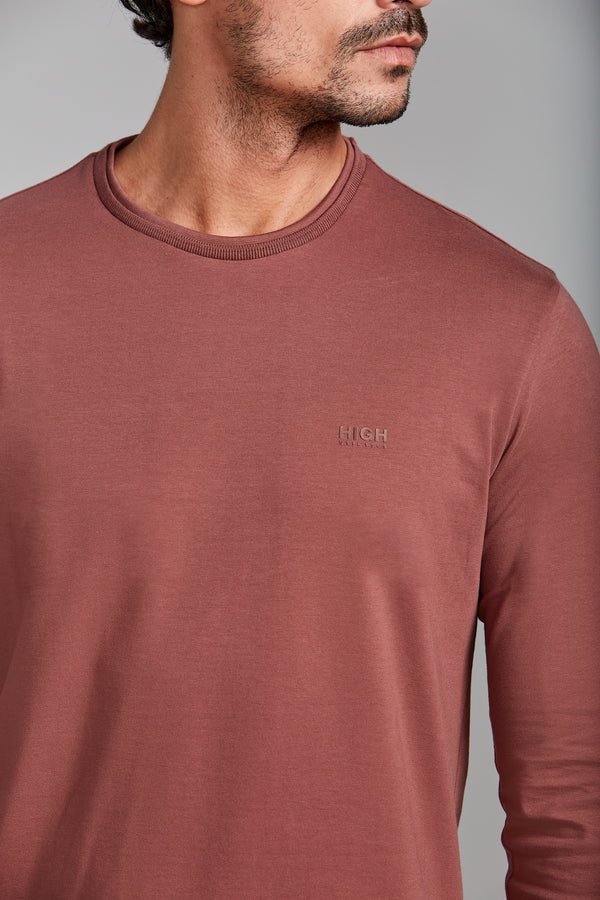 Camiseta Manga Longa Malha Slim Fit - Marrom