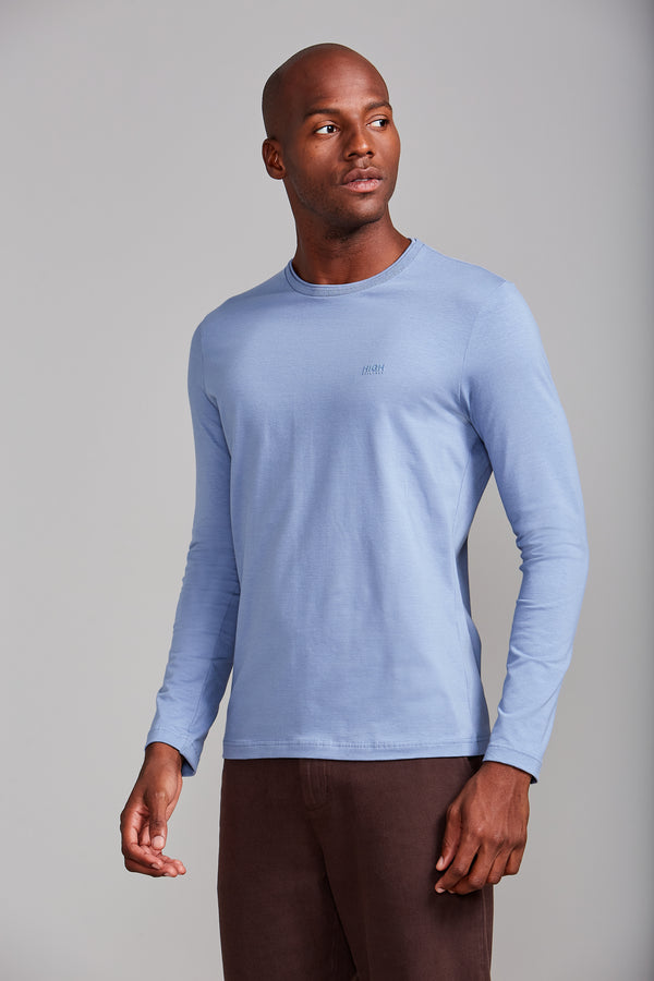 Camiseta Manga Longa Malha Slim Fit - Azul