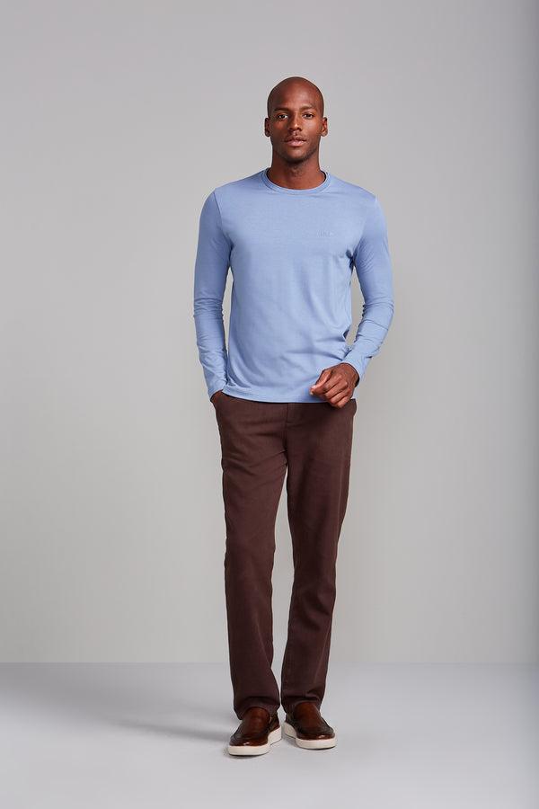 Camiseta Manga Longa Malha Slim Fit - Azul