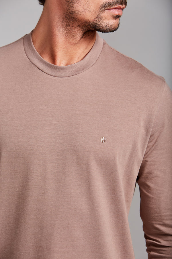 Camiseta Manga Longa Malha Comfort - Marrom