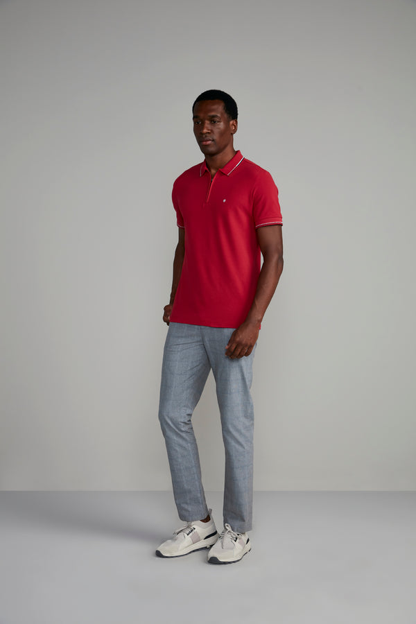Camisa Polo com Zíper Piquet Slim Fit - Vermelho