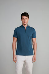 Camisa Polo Malha Slim Fit - Azul