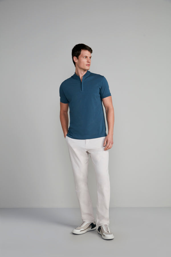 Camisa Polo Malha Slim Fit - Azul