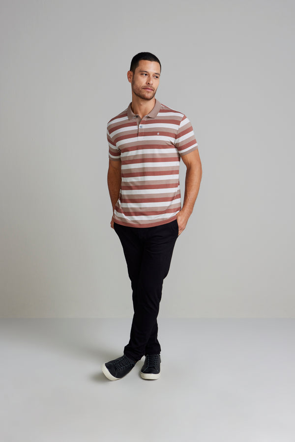 Camisa Polo Malha Slim Fit - Marrom