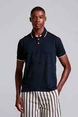 Camisa Polo com Bolso Malha Comfort - Azul Marinho
