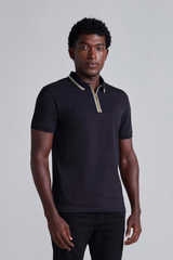 Camisa Polo com Zíper Malha Slim Fit - Preto