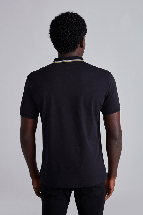 Camisa Polo com Zíper Malha Slim Fit - Preto