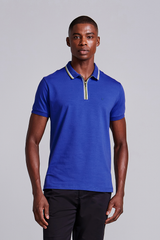 Camisa Polo com Zíper Malha Slim Fit - Azul