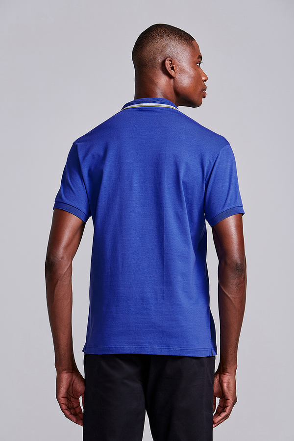 Camisa Polo com Zíper Malha Slim Fit - Azul