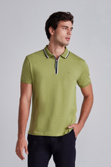 Camisa Polo com Zíper Malha Slim Fit - Verde