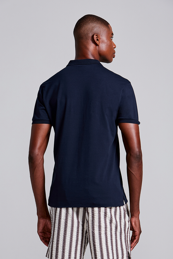 Camisa Polo com Zíper Malha Slim Fit - Azul Marinho