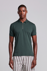 Camisa Polo com Zíper Malha Slim Fit - Verde