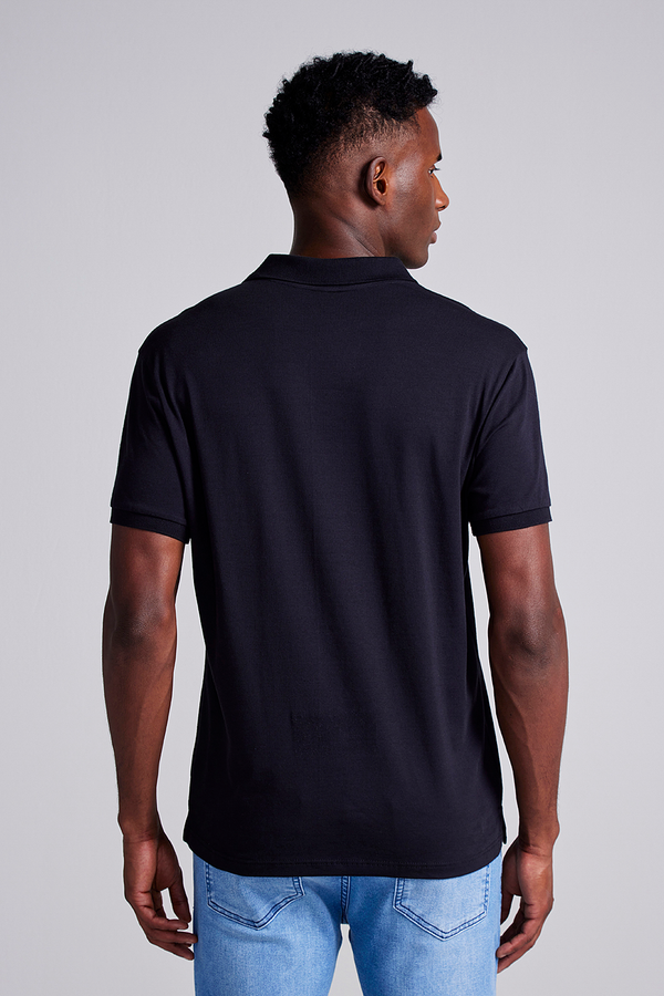 Camisa Polo Malha Slim Fit - Preto