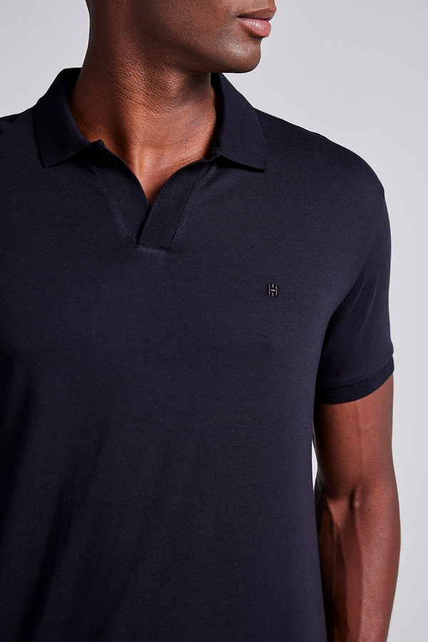 Camisa Polo Malha Slim Fit - Preto