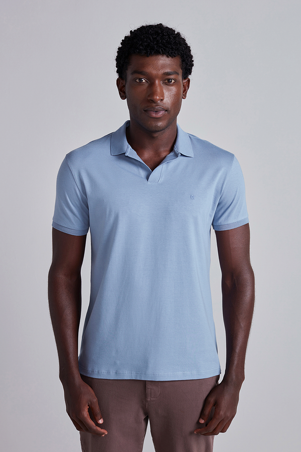 Camisa Polo Malha Slim Fit - Azul