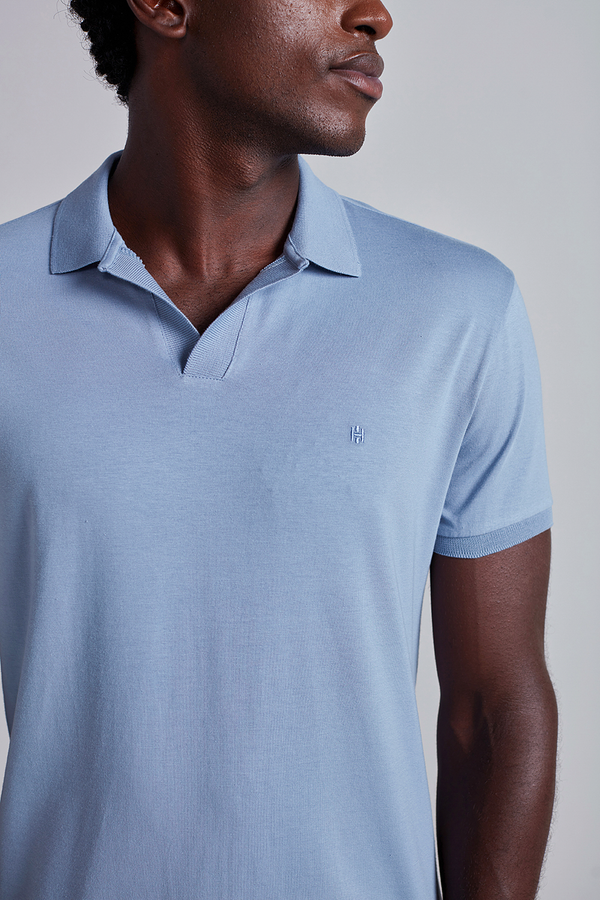 Camisa Polo Malha Slim Fit - Azul