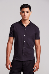 Camisa Manga Curta Lisa Malha Slim Fit - Preto