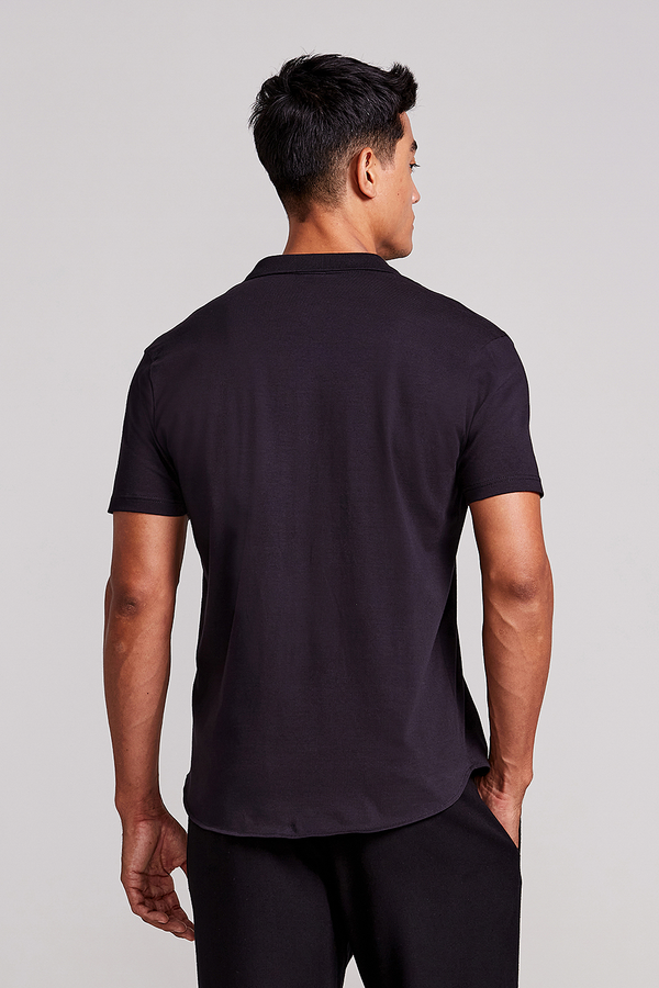 Camisa Manga Curta Lisa Malha Slim Fit - Preto