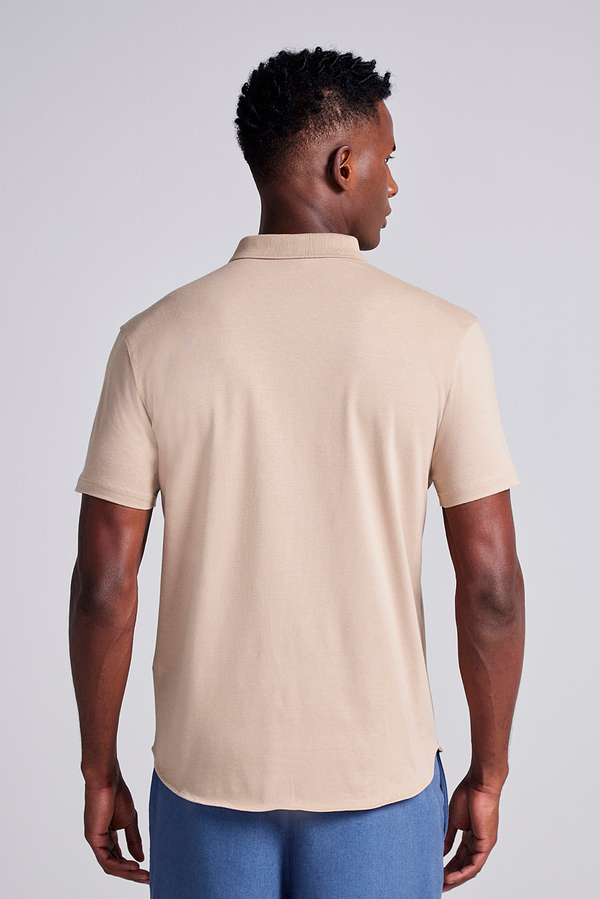 Camisa Manga Curta Lisa Malha Slim Fit - Marrom