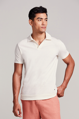 Camisa Polo Linen Blend Slim Fit - Bege