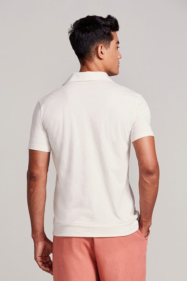 Camisa Polo Linen Blend Slim Fit - Bege