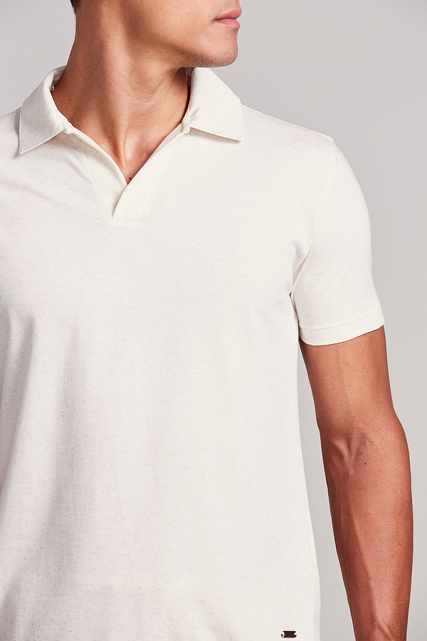 Camisa Polo Linen Blend Slim Fit - Bege