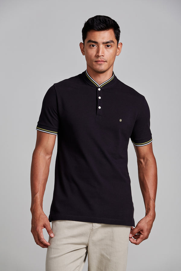 Camisa Polo Piquet Gola Portuguesa Slim Fit - Preto