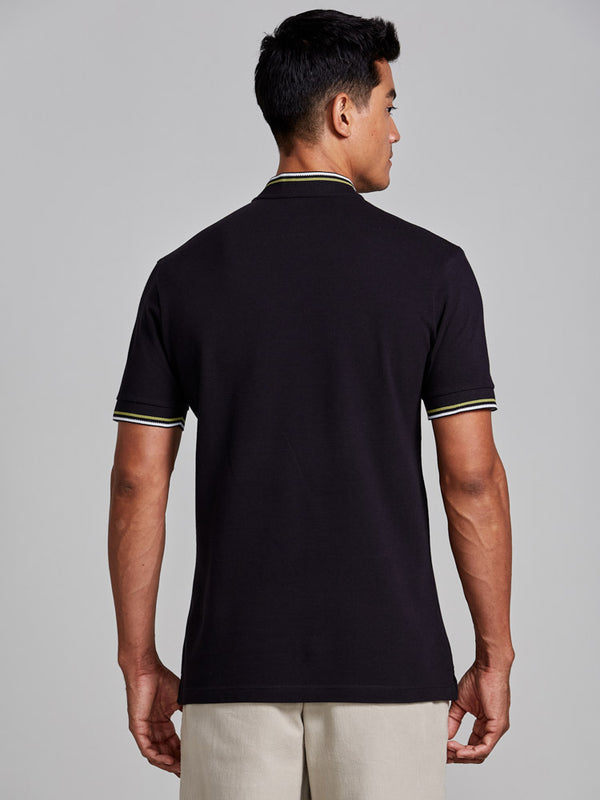Camisa Polo Piquet Gola Portuguesa Slim Fit - Preto