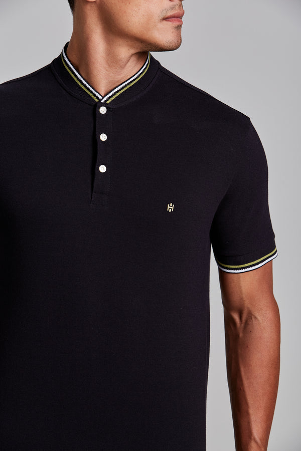 Camisa Polo Piquet Gola Portuguesa Slim Fit - Preto