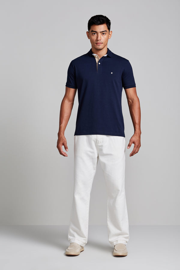 Camisa Polo Malha Slim Fit - Azul Marinho