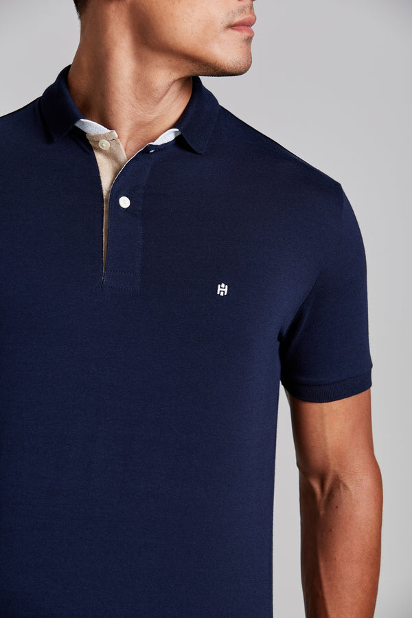 Camisa Polo Malha Slim Fit - Azul Marinho