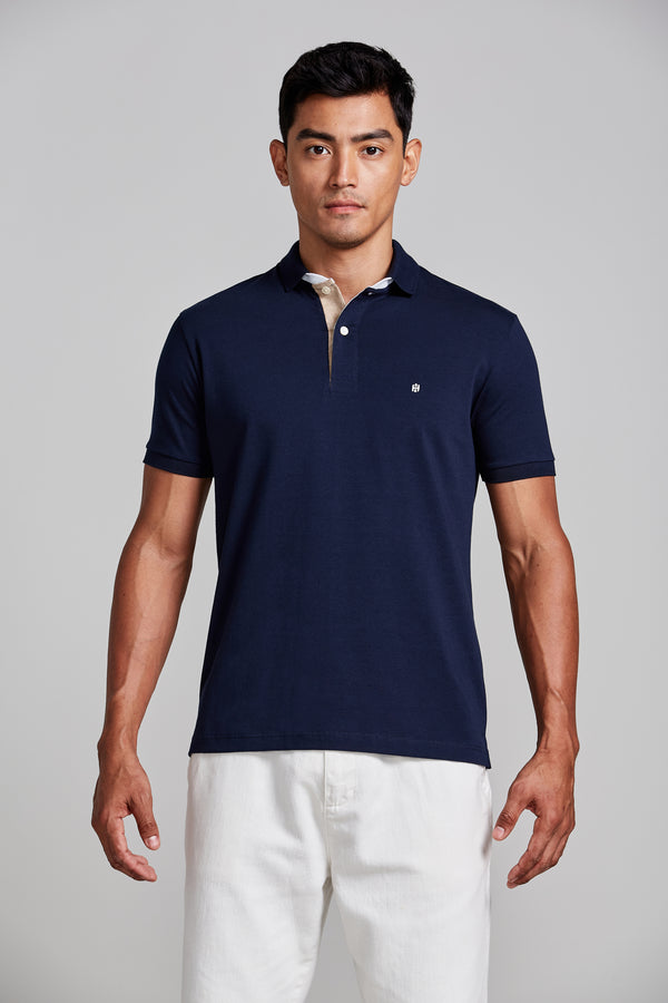 Camisa Polo Malha Slim Fit - Azul Marinho
