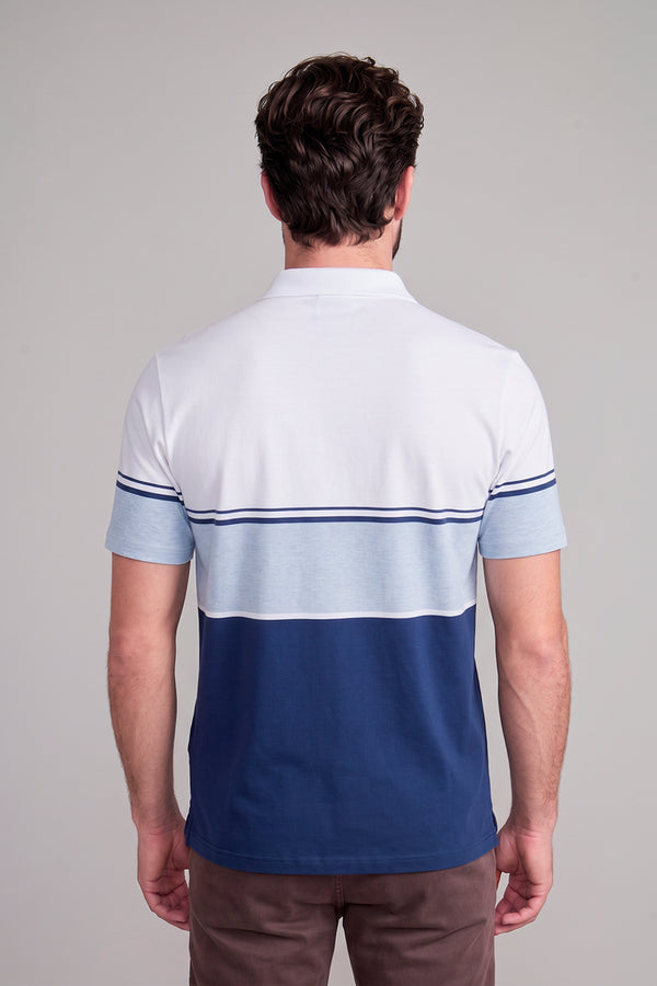 Camisa Polo Masculina Listrada com Bolso Malha Comfort - Branco