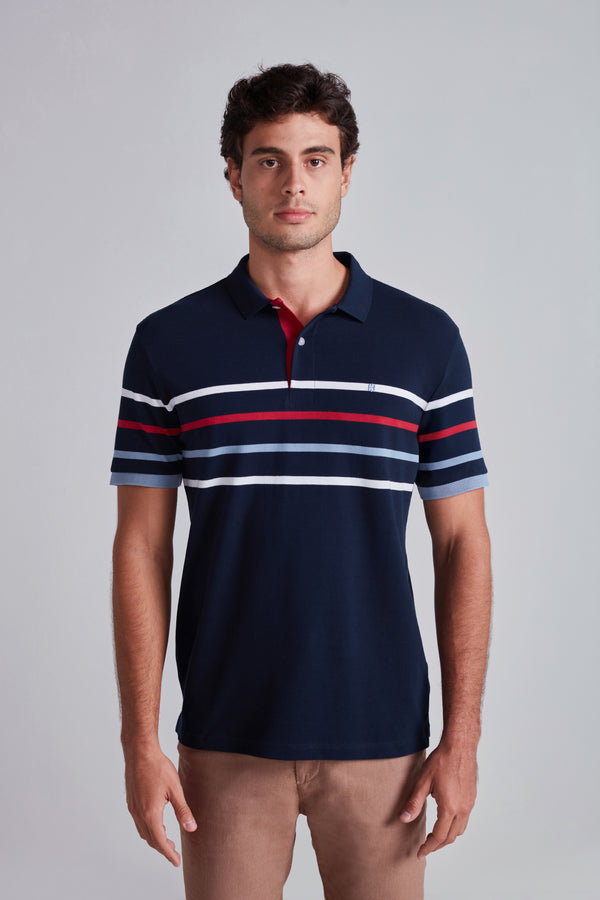 Camisa Polo Piquet Slim Fit - Azul Marinho