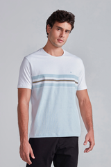 Camiseta Malha Comfort - Branco / Azul Claro