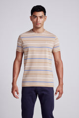 Camiseta Malha Slim Fit - Marrom / Azul Bic