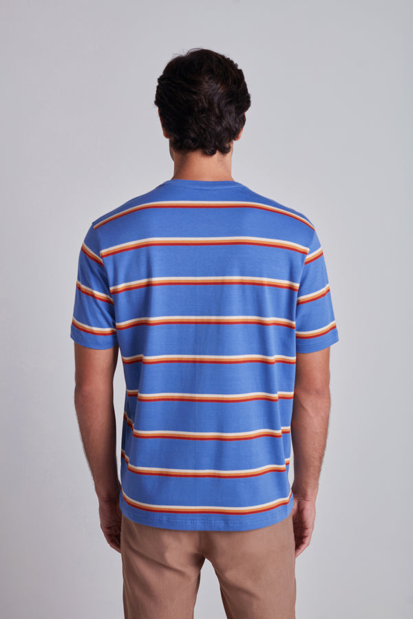 Camiseta Malha Comfort - Azul Médio / Vermelho