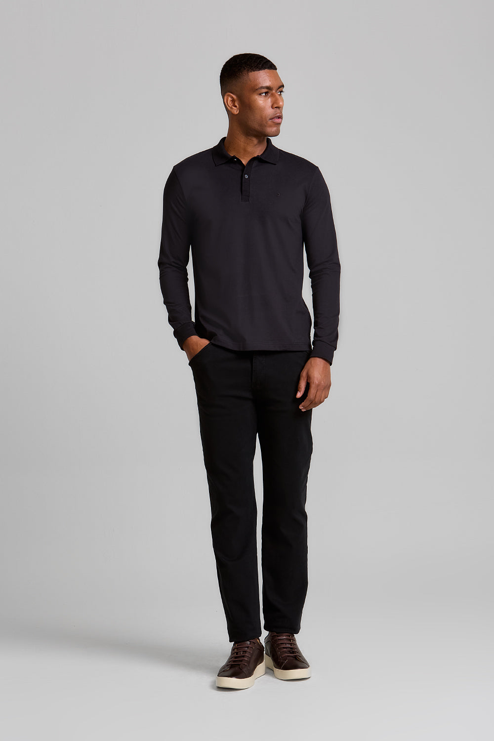 Camisa Polo Manga Longa Malha Slim Fit