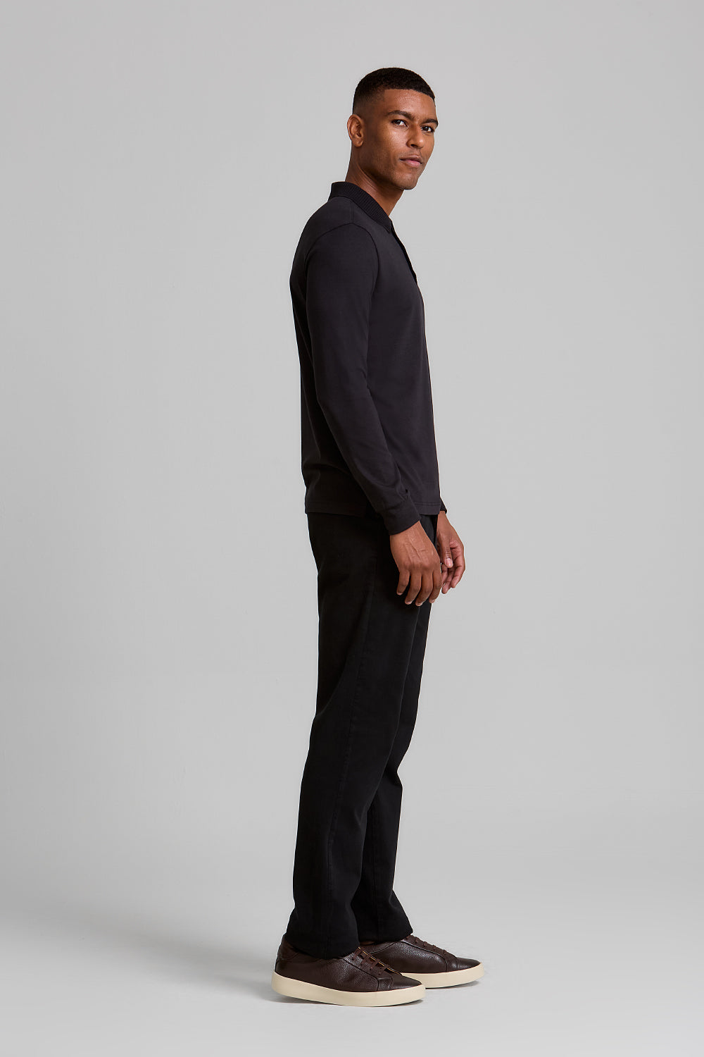 Camisa Polo Manga Longa Malha Slim Fit